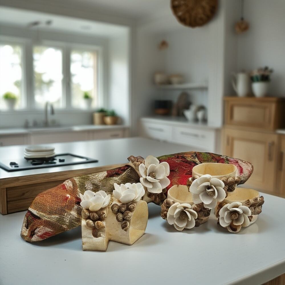 Vintage Capiz Shell Flower Napkin Rings Set of 6